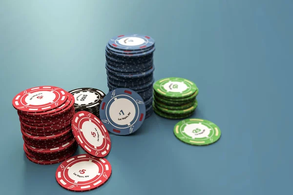 Poker Chips Isolated Blue Background Illustration — Stock Photo, Image