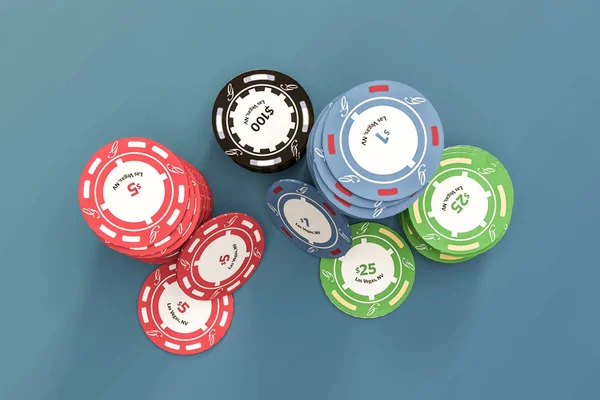Poker Žetony Izolované Modrém Pozadí Obrázek — Stock fotografie