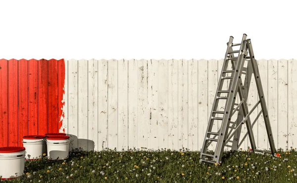 Red Painted Wooden Fence Illustration — Stock Photo, Image