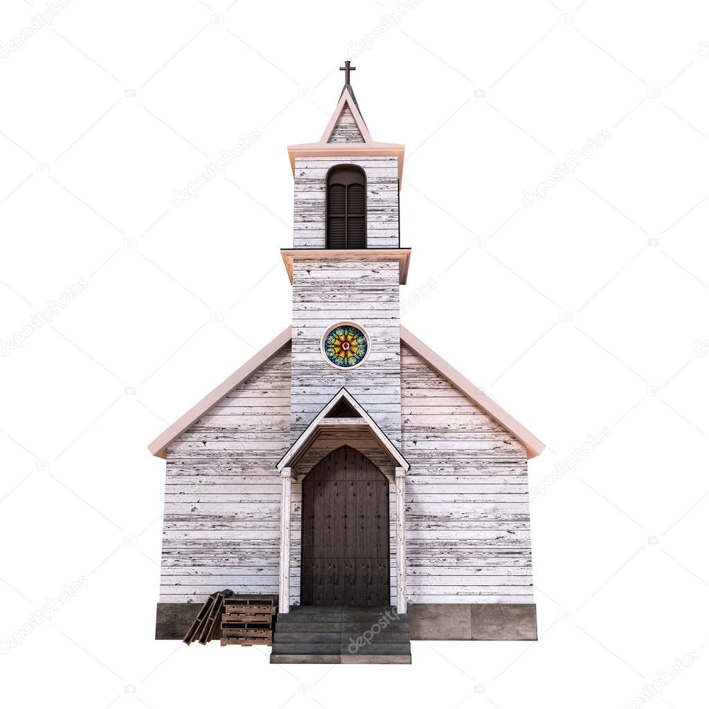 wooden presbyterian church isolated on white background 3d illustration
