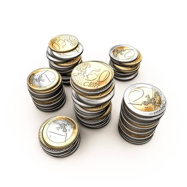 Avro sikkeleri beyaz arkaplanda izole edilmiş 3d illüstrasyon