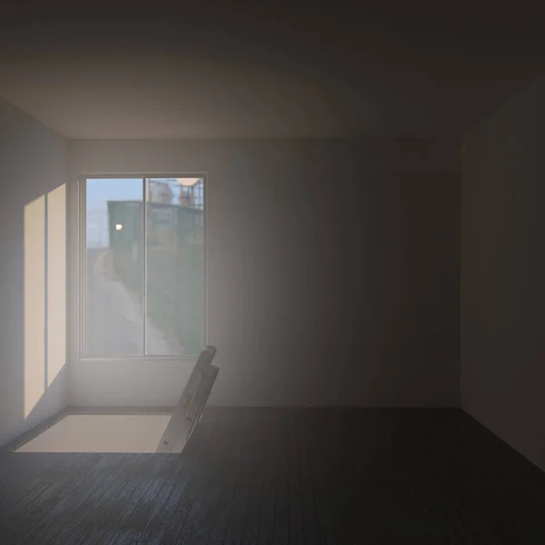 空房间里的梯子3D插图 — 图库照片