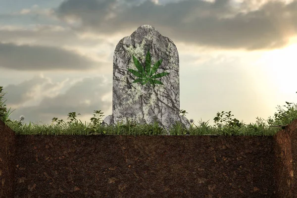 marijuana tombstone placed on a empty grave \