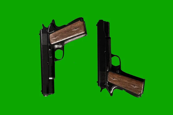 Pistolety Izolowane Zielonym Tle Ilustracja — Zdjęcie stockowe
