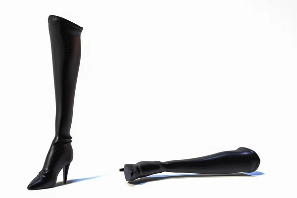 Black Female Leather Boots Isolated White Background Illustration — Stock Photo, Image