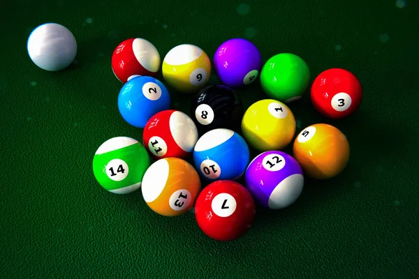 Ensemble de boules de billard sur table verte — Photo