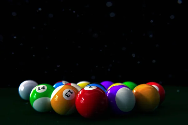 Набор шариков для бильярда на зеленом столе — стоковое фото