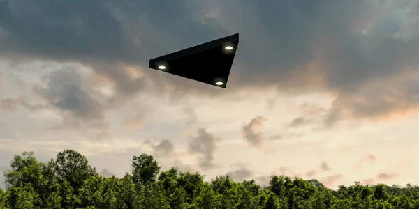 Driehoekig ufo vliegen in de lucht — Stockfoto