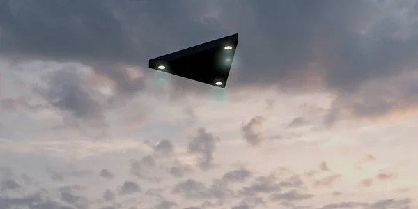 Gökyüzünde uçan üçgen şekilli UFO. — Stok fotoğraf