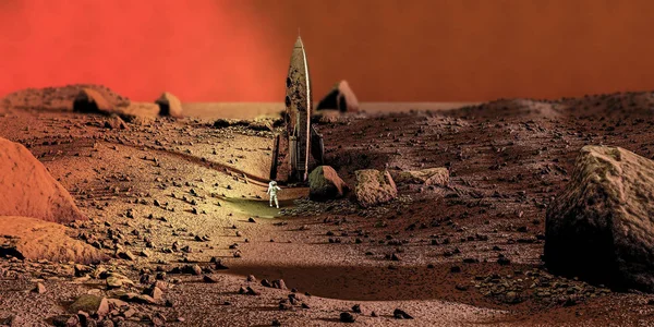 Vesmírná raketa na Marsu — Stock fotografie