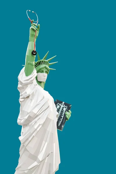 Liberty Statue Surgery Mask Isolated Blue Background Illustration — Stock Photo, Image