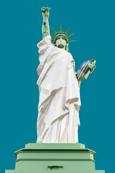 青い背景の3Dイラストに独立した手術用マスクを持つ自由の女神像 — ストック写真