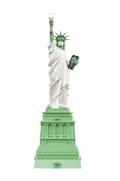 Estátua Liberdade Com Uma Máscara Cirurgia Ilustração — Fotografia de Stock