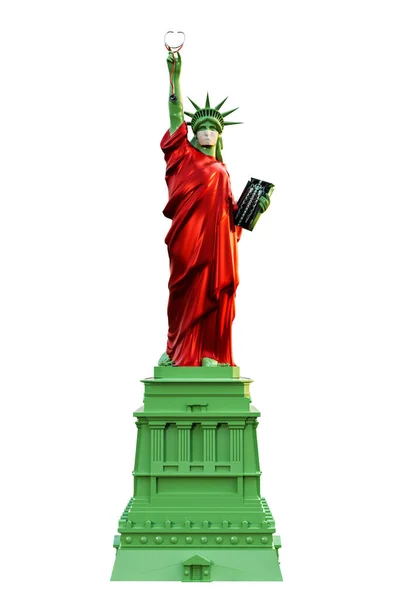 Statua Liberty Con Una Maschera Chirurgica Illustrazione — Foto Stock