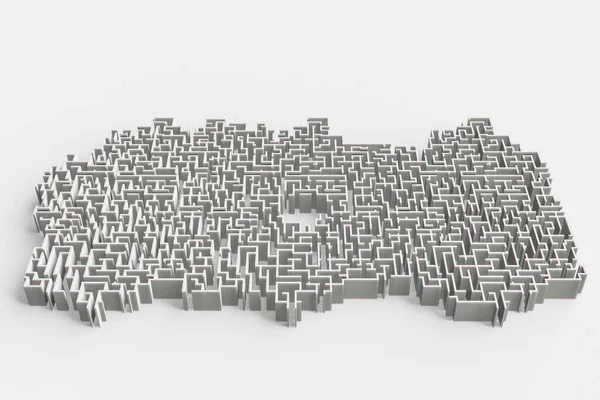 白色背景下孤立的巨大迷宫3D插图 — 图库照片