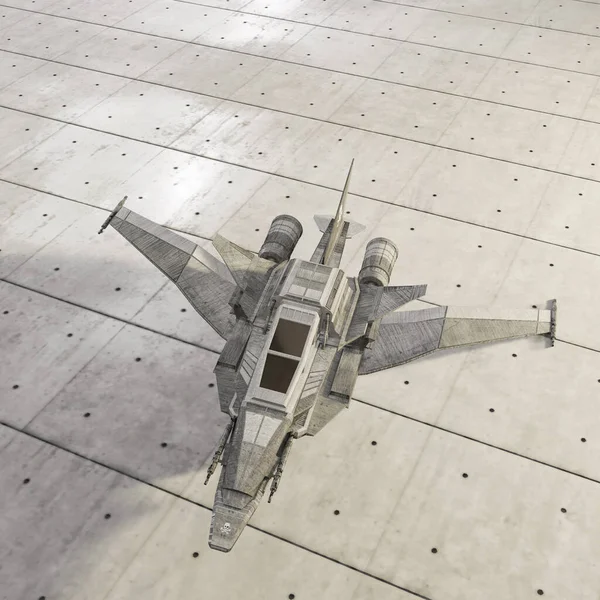 宇宙船戦闘機のおもちゃコンクリート床の3Dイラスト — ストック写真
