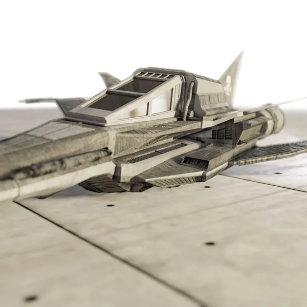 Raumschiff Kampfflugzeug Auf Betonboden Illustration — Stockfoto