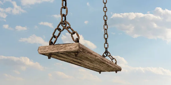 Old Wooden Swing Rusty Chain Illustration — Stock Photo, Image