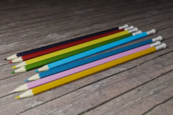 Pencils Set Wooden Floor Illustration — Stock Photo, Image