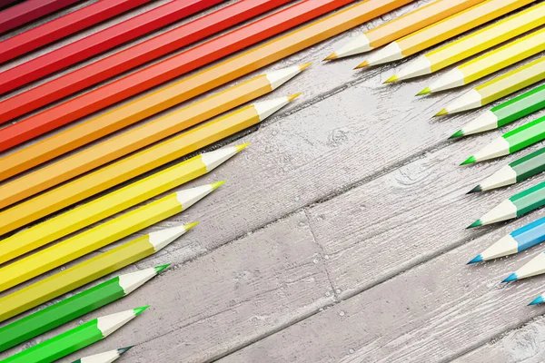 Pencils Heart Shaped Set Wooden Floor Illustration — Stock Photo, Image