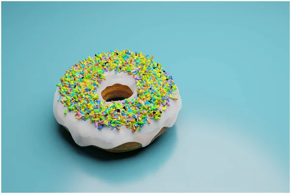 Donut Aislado Sobre Fondo Azul Ilustración — Foto de Stock