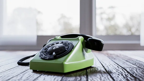 木制地板上的老式电话3D插图 — 图库照片
