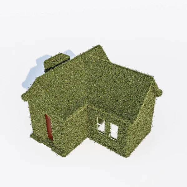 Casa Verde Isolado Fundo Branco Ilustração — Fotografia de Stock