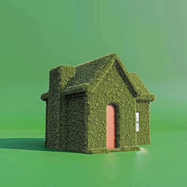 Casa Verde Aislado Sobre Fondo Verde Ilustración — Foto de Stock