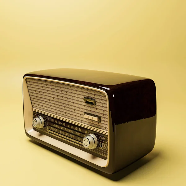 黄色の背景に隔離された古いラジオ3Dイラスト — ストック写真