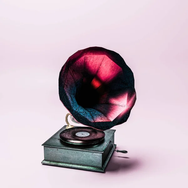 Phonographe Isolé Sur Fond Rose Illustration — Photo
