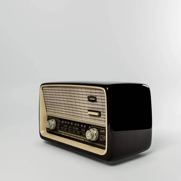 白い背景に隔離された古い木製ラジオ3Dイラスト — ストック写真
