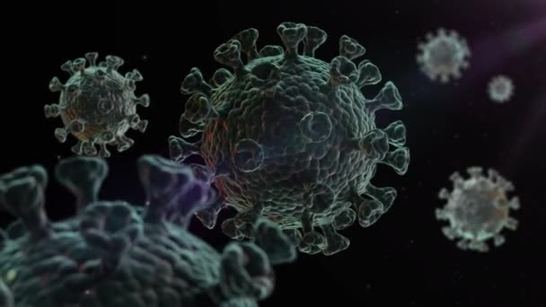 Coronavirus bergerak dengan latar belakang hitam. Looped video berkualitas tinggi. — Stok Video