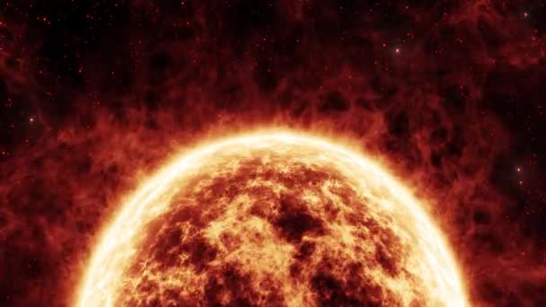 Animation de l'aspect cinématographique d'une étoile rouge et d'un courant constant de particules, sur fond d'espace stellaire.