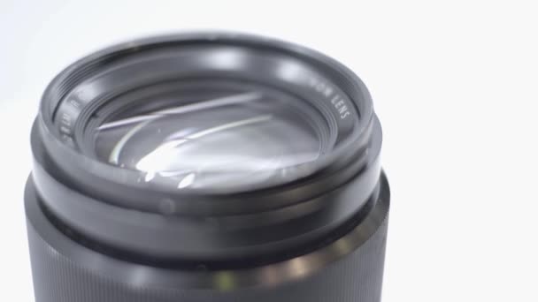 Close New Telephoto Lens Digital Cameras Mirror Less System Showcase — Stock Video