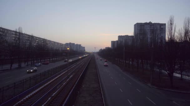 Paesaggio Della Strada Nella Città Dell Europa Orientale Tramonto Tramonto — Video Stock