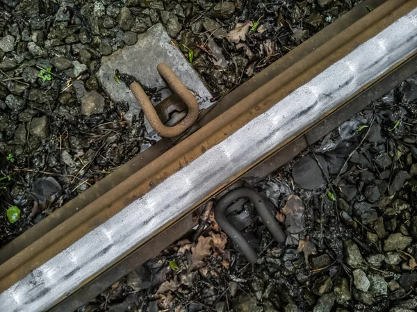 Close Old Railway Tram Rail — Stock Photo, Image