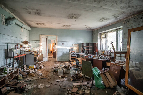 Interior of the laboratory of an abandoned building of a research institute.