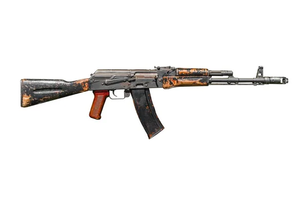 Vecchio Usato Kalashnikov Fucile Assalto Isolato Sfondo Bianco — Foto Stock