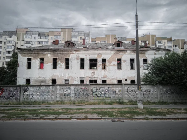 Kiev Ucraina Agosto 2020 Vecchio Condominio Abbandonato Senza Finestre Cui — Foto Stock
