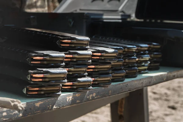 Clamps Submachine Guns Loaded Ammunition — Stock Photo, Image
