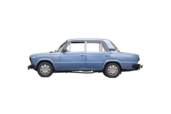 Compact Blue Sedan Car Vaz 2101 Zhiguli Isolated White Background — Stock Photo, Image