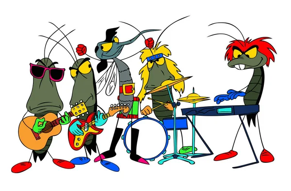 Cartoon Music Group Bugs Vector Illustration — Stock Vector