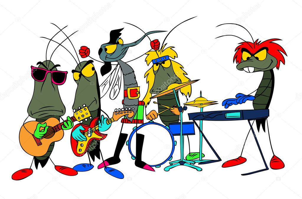 cartoon music group of bugs vector illustration
