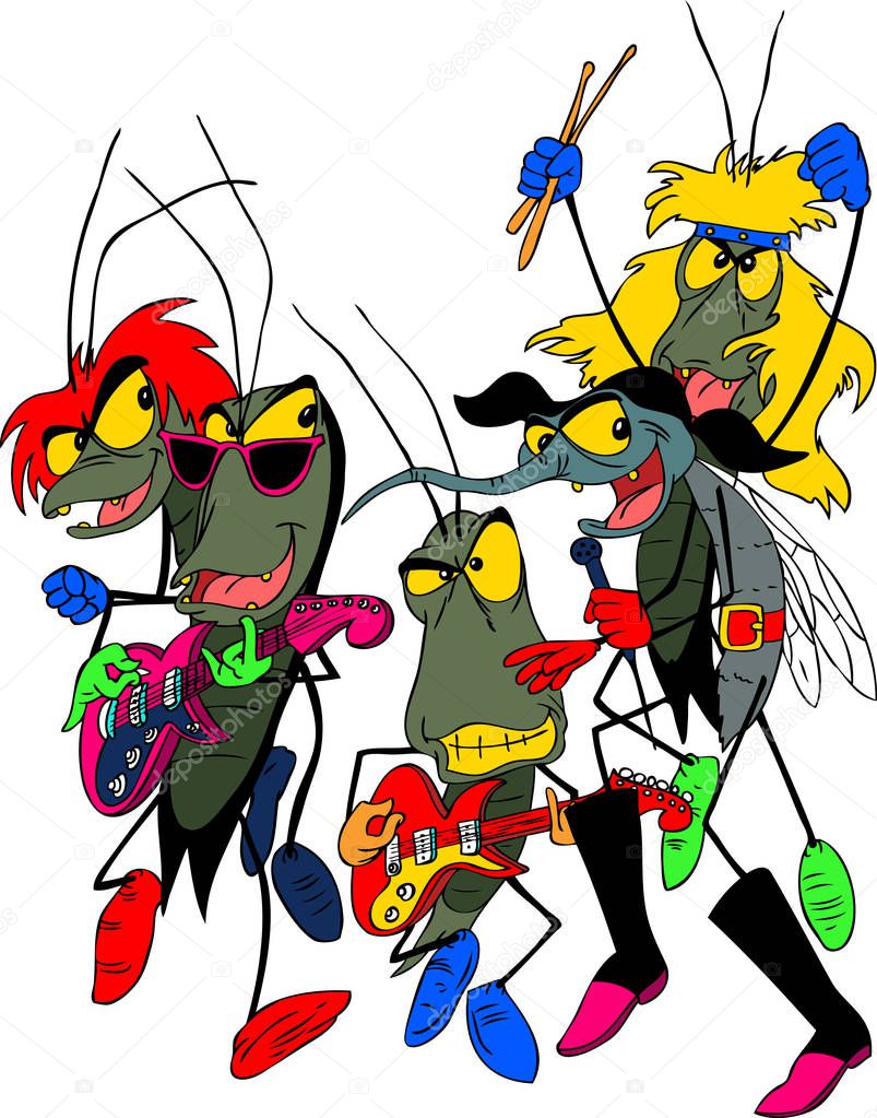 cartoon music group of bugs vector illustration