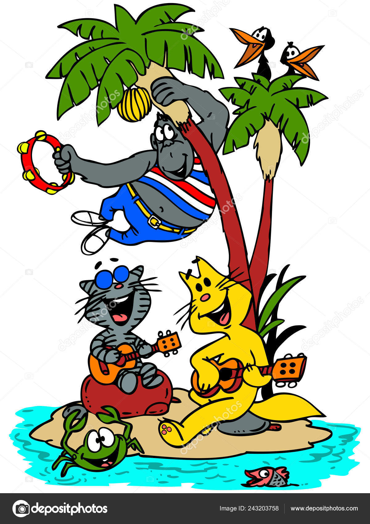Cartoon Animals Singing Dancing Island — Stock Vector © denizuzunoglu