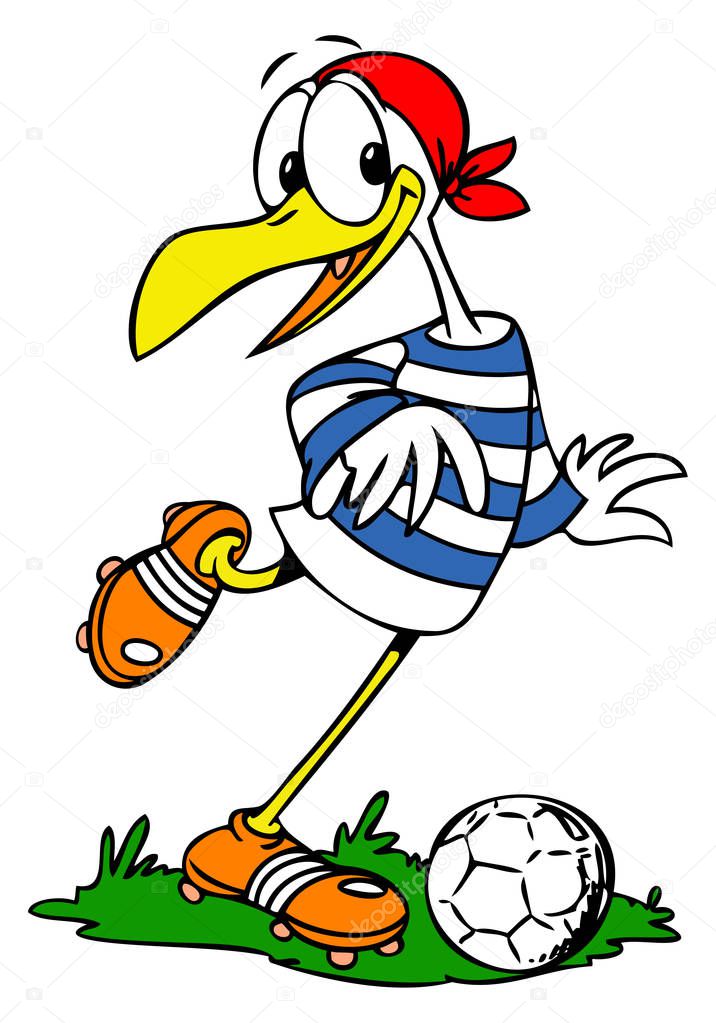 Cartoon seagull playing football vector illustration