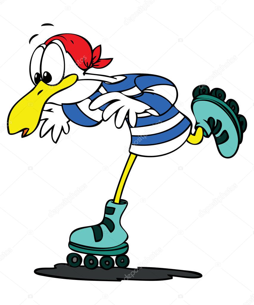 Cartoon seagull skating vector illustration