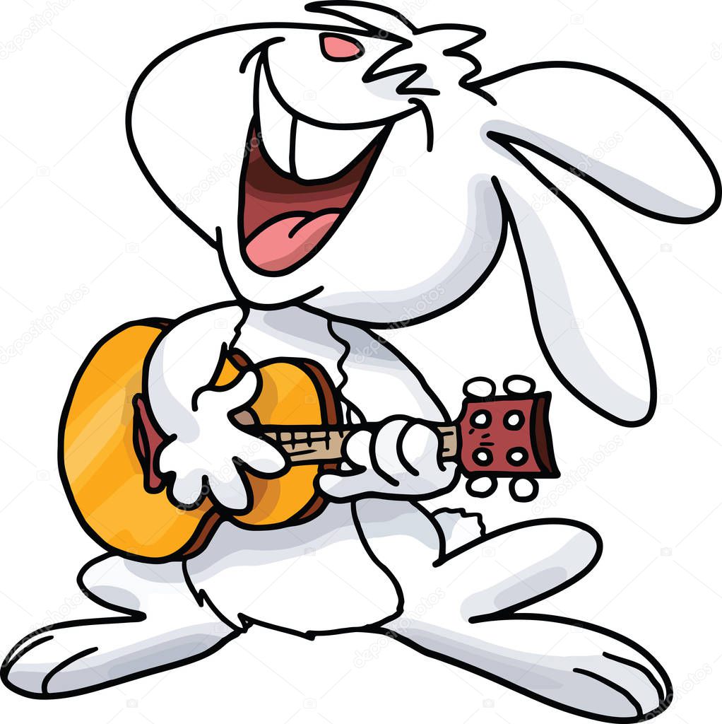 Cartoon bunny playing guitar and singing songs vector illustration