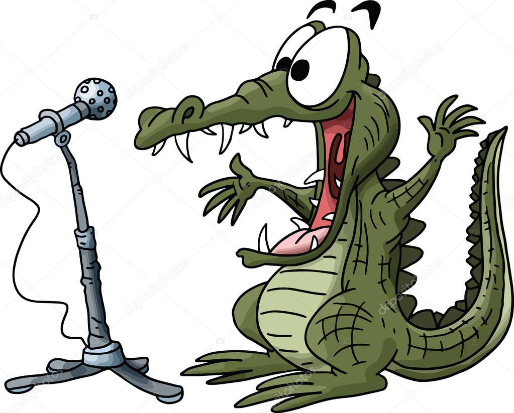 Cartoon alligator making a speech on a stage vector illustration