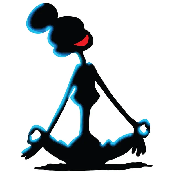 Mujer Dibujos Animados Sentada Una Posición Loto Haciendo Yoga Vector — Vector de stock